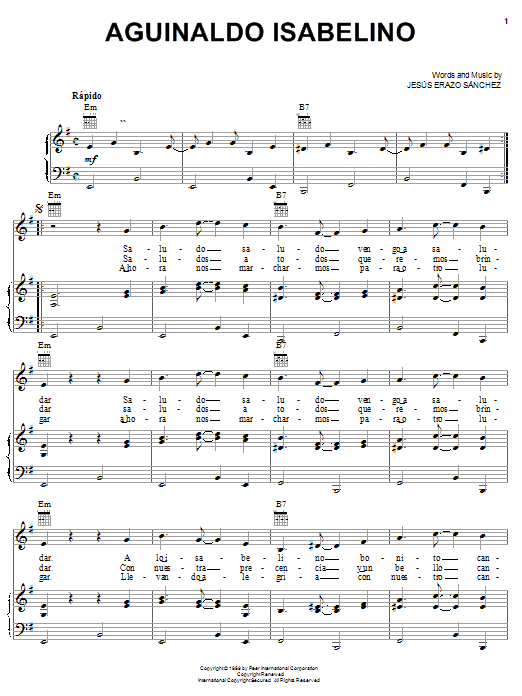 Jesús Erazo Sánchez Aguinaldo Isabelino sheet music notes and chords arranged for Piano, Vocal & Guitar Chords (Right-Hand Melody)