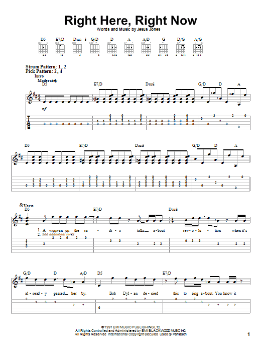 Jesus Jones Right Here, Right Now sheet music notes and chords arranged for Real Book – Melody, Lyrics & Chords