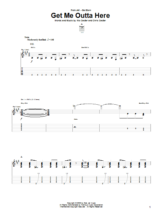 Jet Get Me Outta Here sheet music notes and chords arranged for Guitar Tab