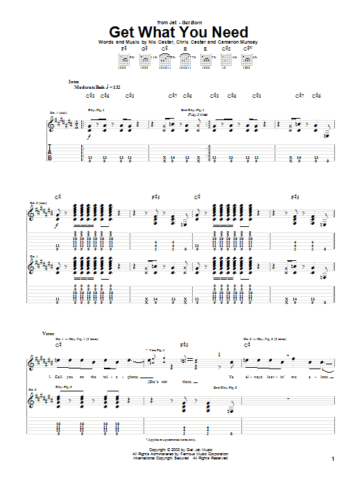 Jet Get What You Need sheet music notes and chords arranged for Guitar Tab