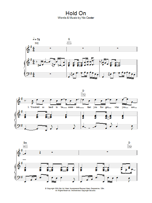 Jet Hold On sheet music notes and chords arranged for Piano, Vocal & Guitar Chords