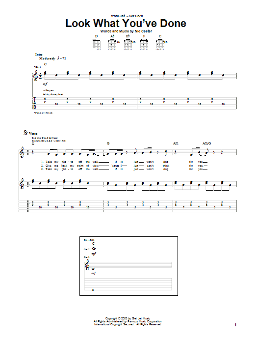 Jet Look What You've Done sheet music notes and chords arranged for Guitar Tab