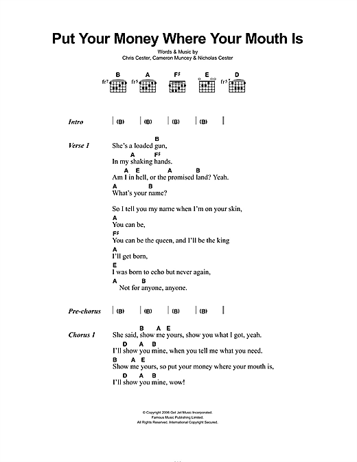 Jet Put Your Money Where Your Mouth Is sheet music notes and chords arranged for Guitar Tab