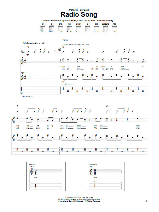 Jet Radio Song sheet music notes and chords arranged for Guitar Tab