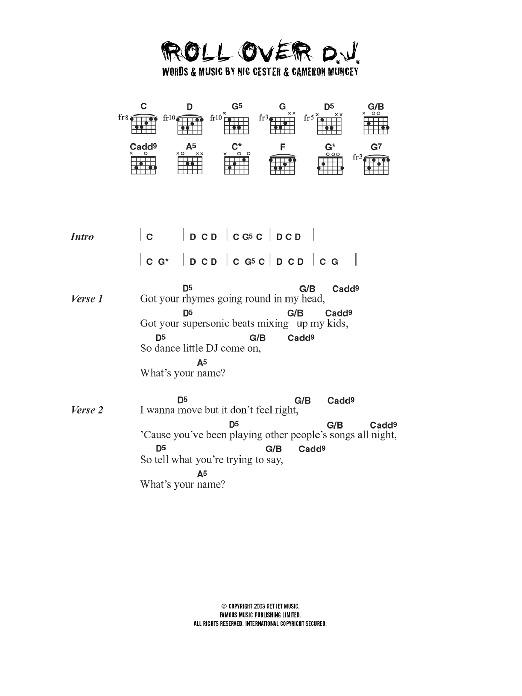 Jet Rollover D. J. sheet music notes and chords arranged for Guitar Chords/Lyrics