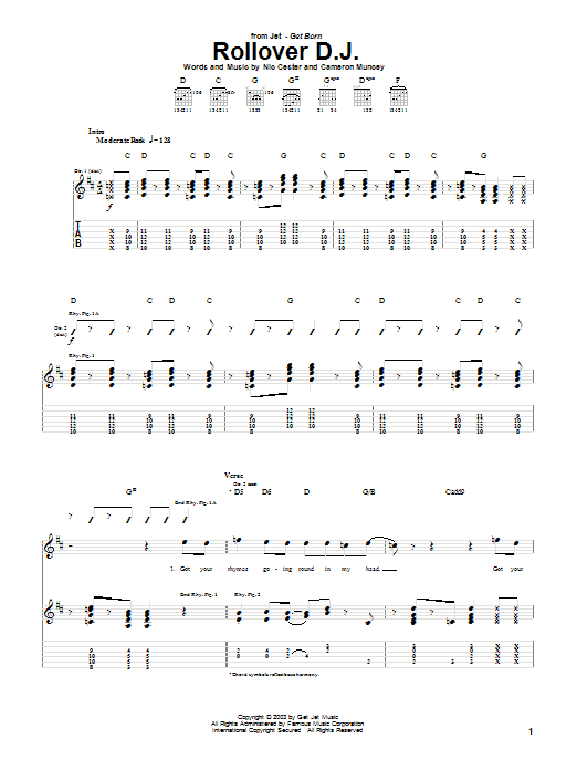 Jet Rollover D.J. sheet music notes and chords arranged for Guitar Tab