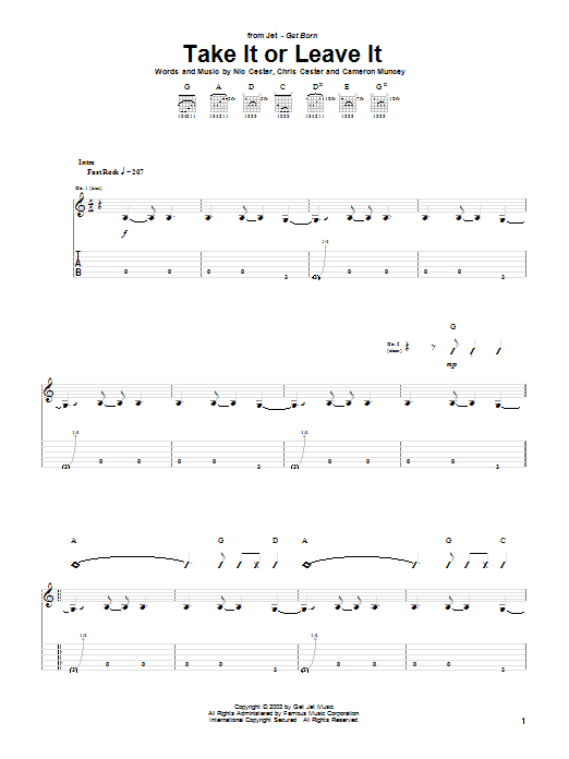 Jet Take It Or Leave It sheet music notes and chords arranged for Guitar Tab
