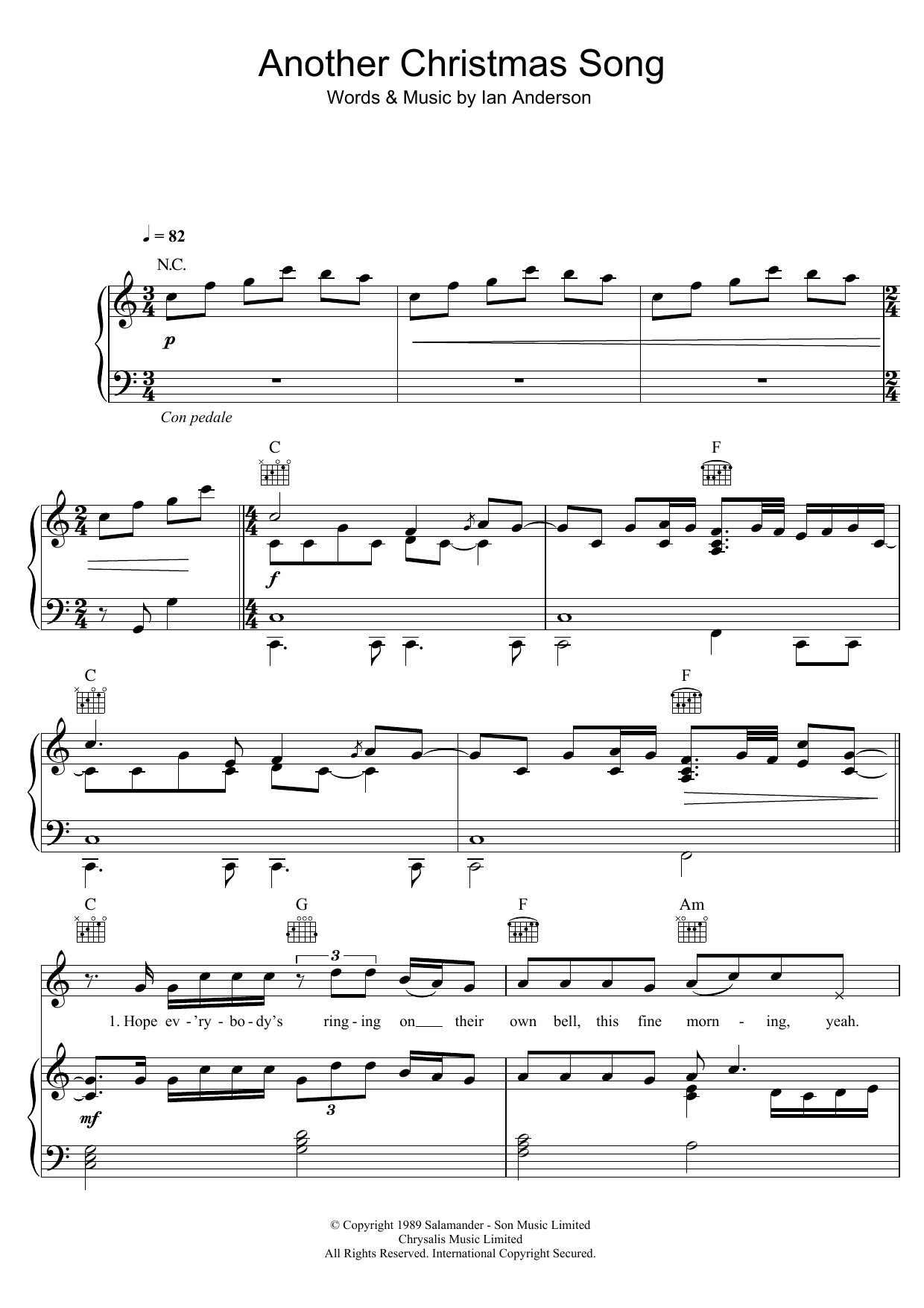 Jethro Tull Another Christmas Song sheet music notes and chords arranged for Piano, Vocal & Guitar Chords