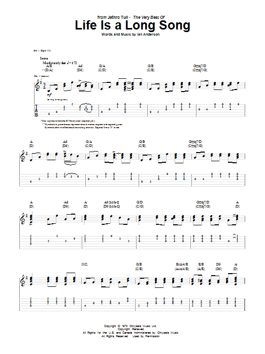 Jethro Tull Life Is A Long Song sheet music notes and chords arranged for Guitar Tab