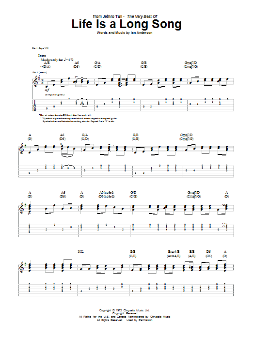 Jethro Tull Life Is A Long Song sheet music notes and chords arranged for Guitar Chords/Lyrics