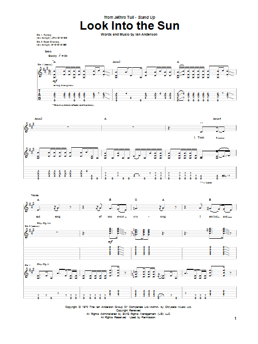 Jethro Tull Look Into The Sun sheet music notes and chords arranged for Guitar Tab
