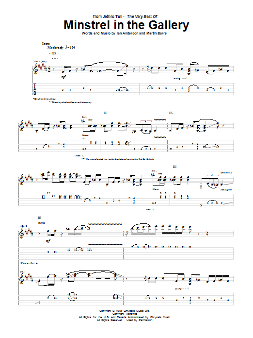 Jethro Tull Minstrel In The Gallery sheet music notes and chords arranged for Guitar Tab