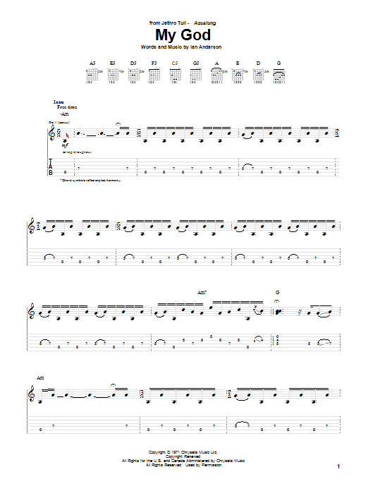 Jethro Tull My God sheet music notes and chords arranged for Guitar Tab