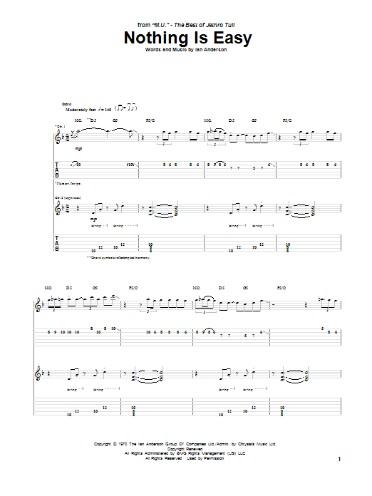 Jethro Tull Nothing Is Easy sheet music notes and chords arranged for Guitar Tab
