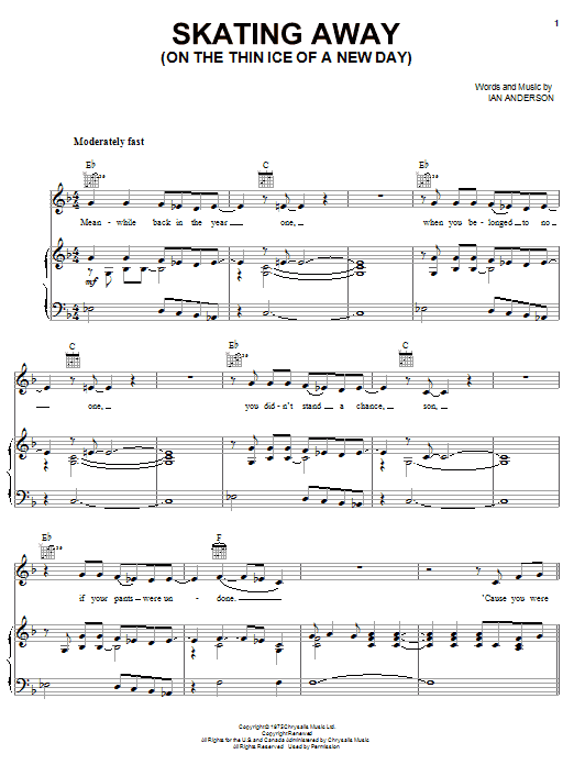 Jethro Tull Skating Away (On The Thin Ice Of A New Day) sheet music notes and chords arranged for Piano, Vocal & Guitar Chords (Right-Hand Melody)