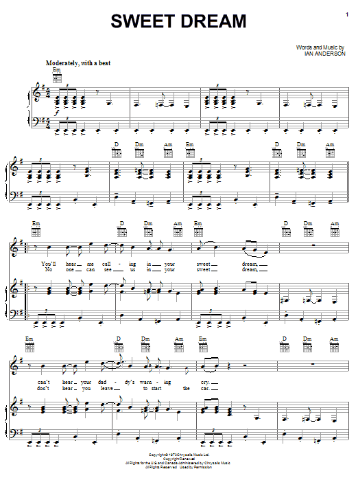 Jethro Tull Sweet Dream sheet music notes and chords arranged for Piano, Vocal & Guitar Chords (Right-Hand Melody)