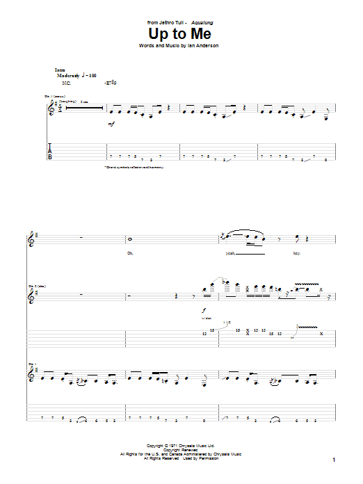 Jethro Tull Up To Me sheet music notes and chords arranged for Guitar Tab
