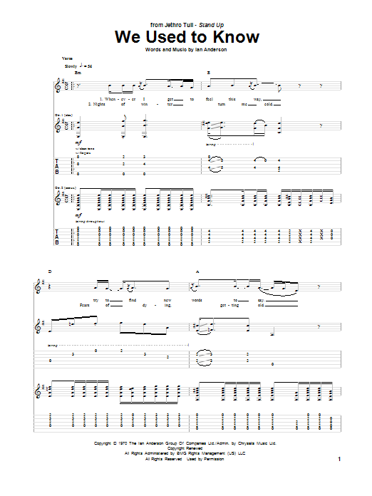 Jethro Tull We Used To Know sheet music notes and chords arranged for Guitar Tab