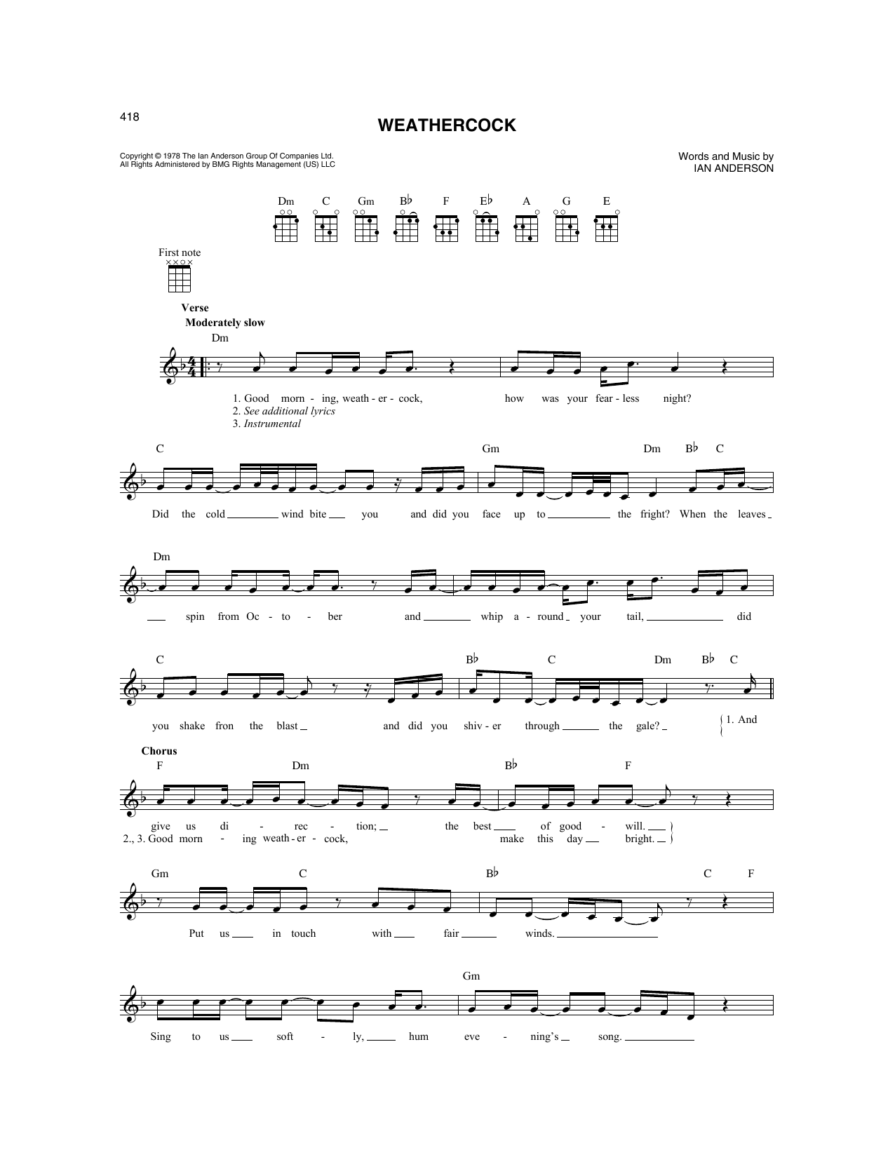 Jethro Tull Weathercock sheet music notes and chords arranged for Mandolin