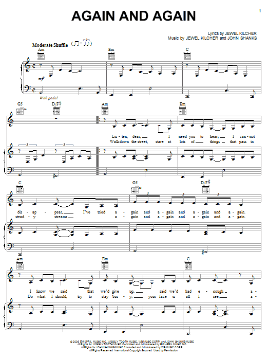 Jewel Again And Again sheet music notes and chords arranged for Piano, Vocal & Guitar Chords (Right-Hand Melody)