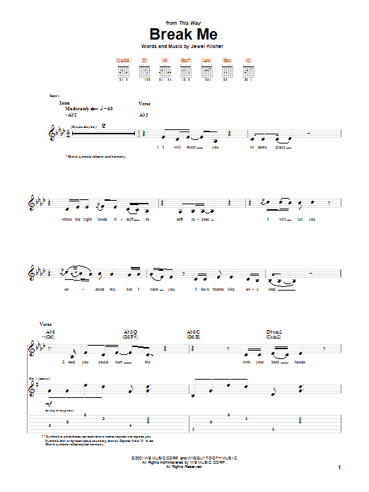 Jewel Break Me sheet music notes and chords arranged for Guitar Tab