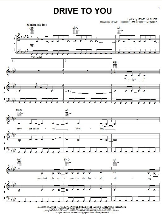 Jewel Drive To You sheet music notes and chords arranged for Piano, Vocal & Guitar Chords (Right-Hand Melody)