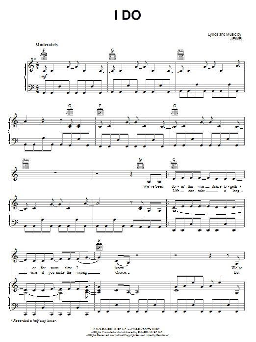 Jewel I Do sheet music notes and chords arranged for Piano, Vocal & Guitar Chords (Right-Hand Melody)