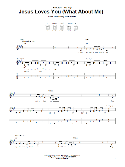 Jewel Jesus Loves You (What About Me) sheet music notes and chords arranged for Guitar Tab