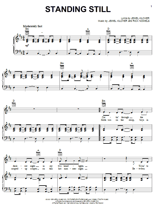 Jewel Standing Still sheet music notes and chords arranged for Piano, Vocal & Guitar Chords (Right-Hand Melody)