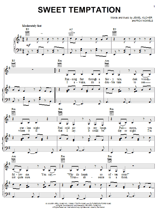 Jewel Sweet Temptation sheet music notes and chords arranged for Piano, Vocal & Guitar Chords (Right-Hand Melody)