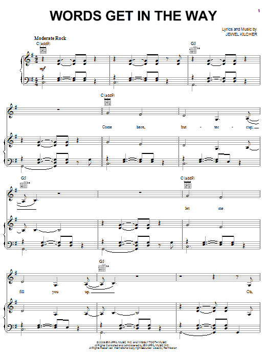 Jewel Words Get In The Way sheet music notes and chords arranged for Piano, Vocal & Guitar Chords (Right-Hand Melody)