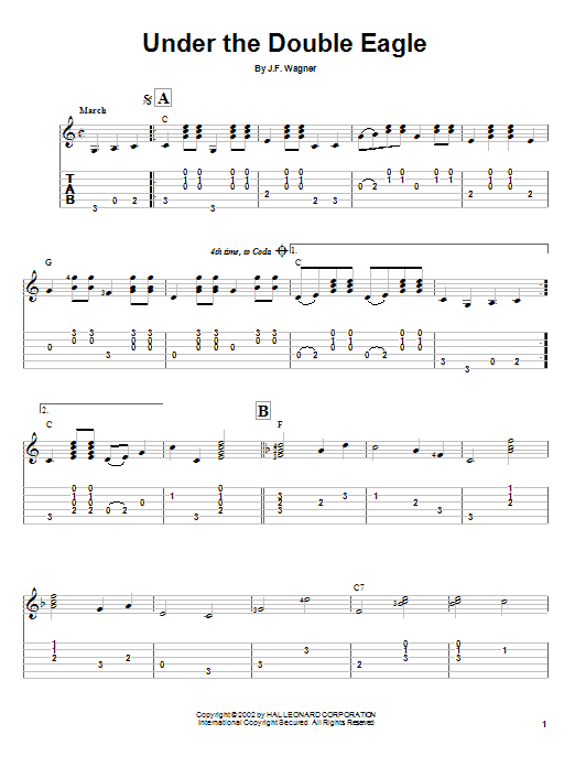 J.F. Wagner Under The Double Eagle sheet music notes and chords arranged for Solo Guitar