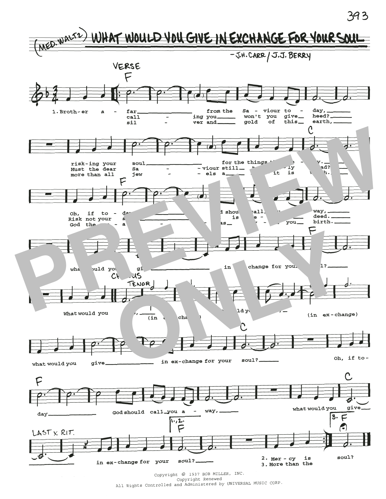 J.H. Carr What Would You Give In Exchange For Your Soul sheet music notes and chords arranged for Real Book – Melody, Lyrics & Chords