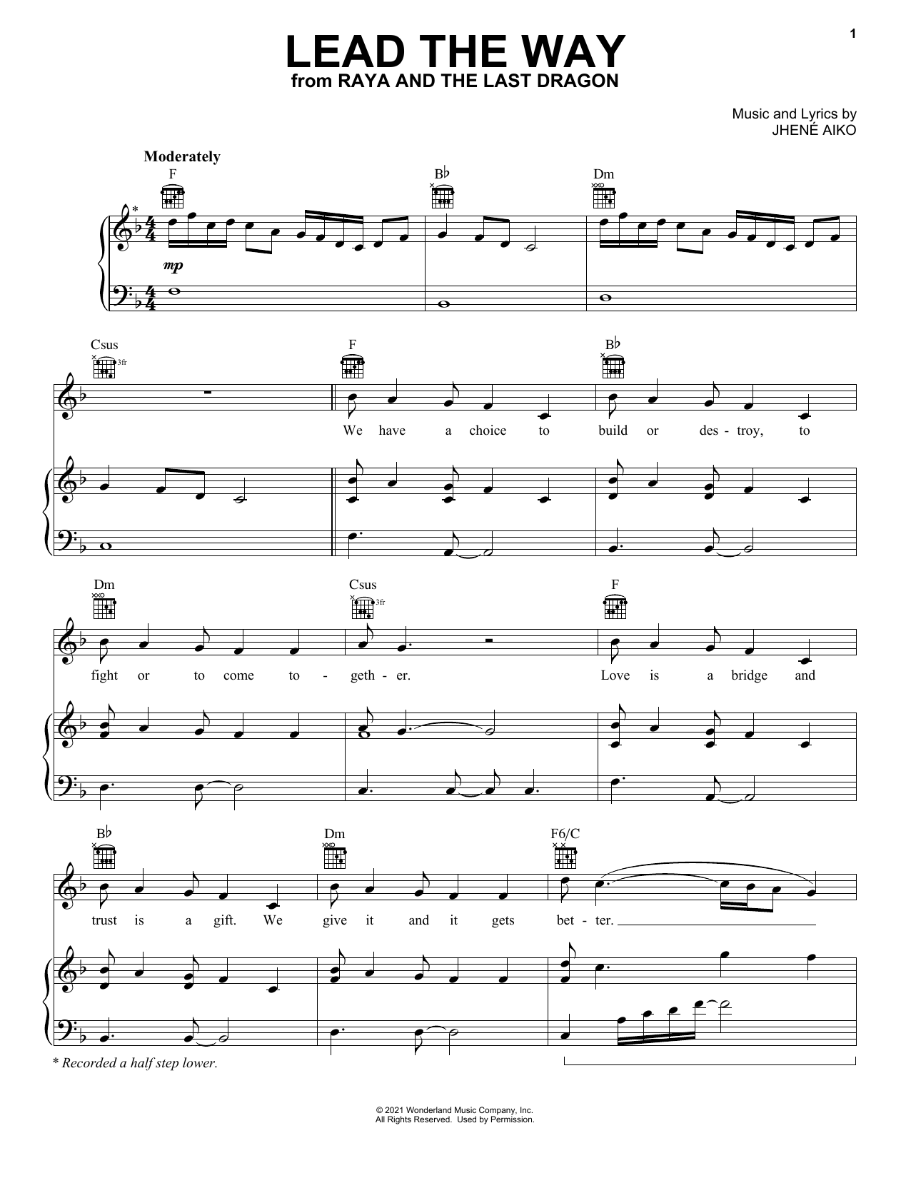 Jhené Aiko Lead The Way (from Disney's Raya And The Last Dragon) sheet music notes and chords arranged for Trumpet Duet