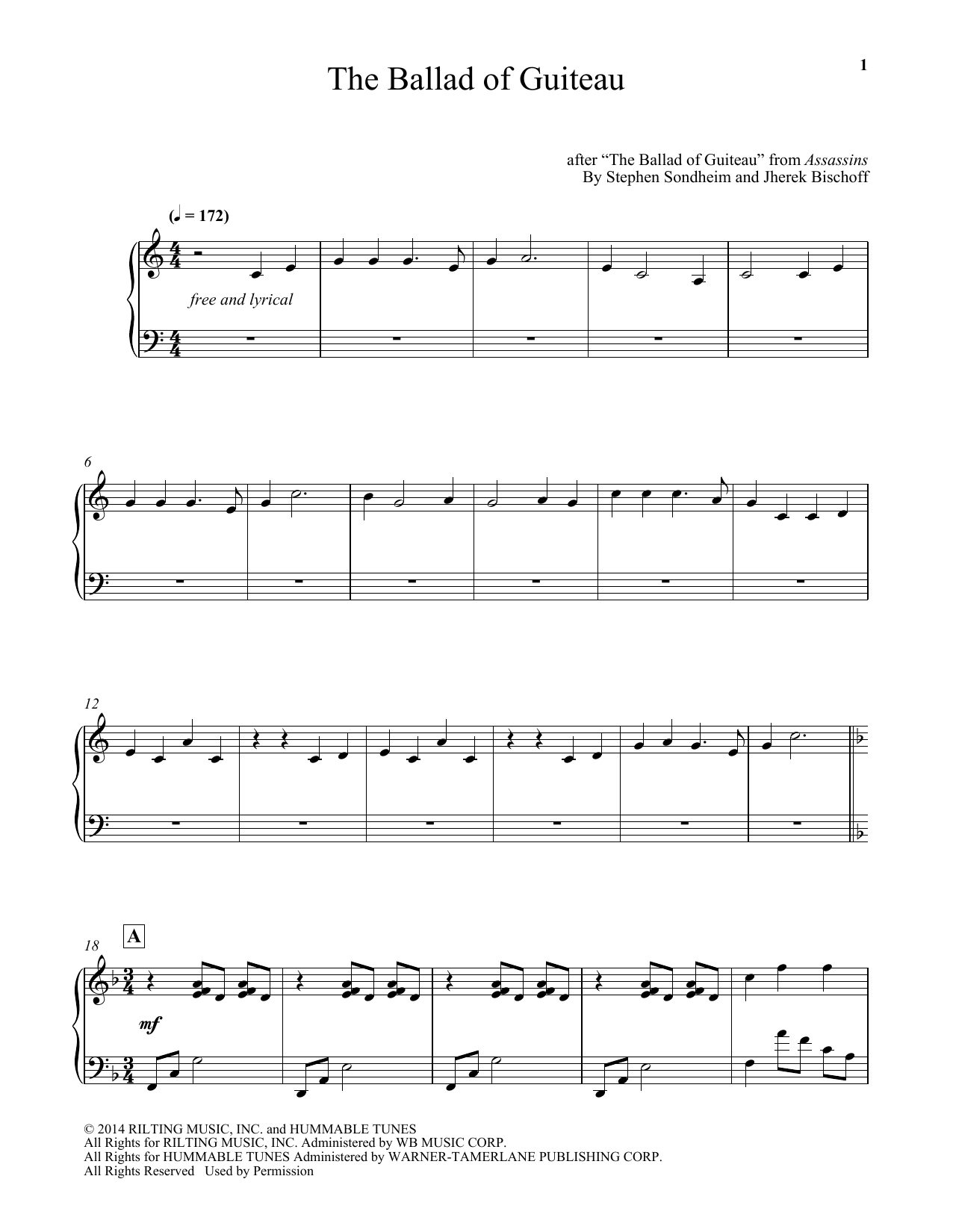 Jherek Bischoff The Ballad Of Guiteau sheet music notes and chords arranged for Piano Solo