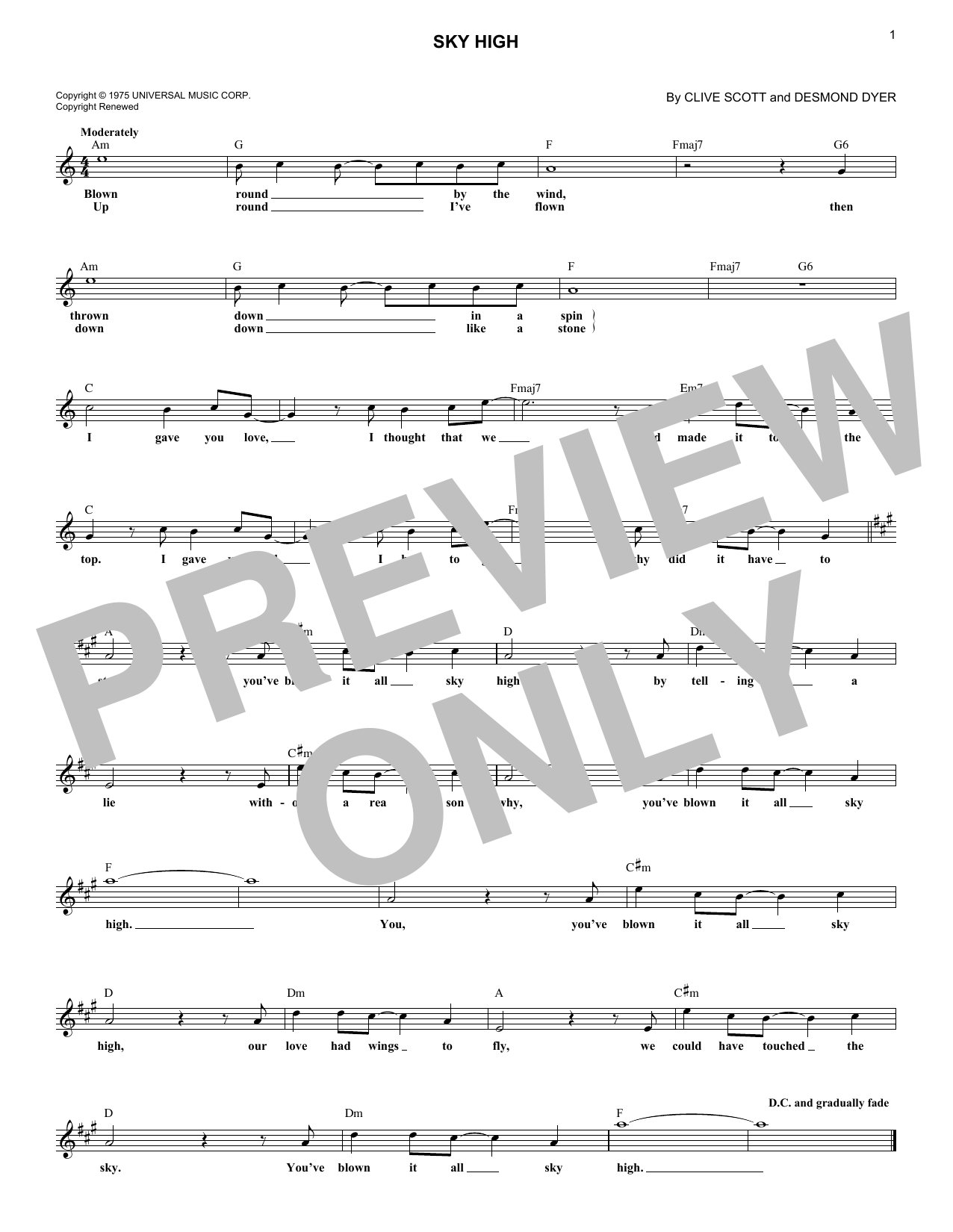 Jigsaw Sky High sheet music notes and chords arranged for Lead Sheet / Fake Book