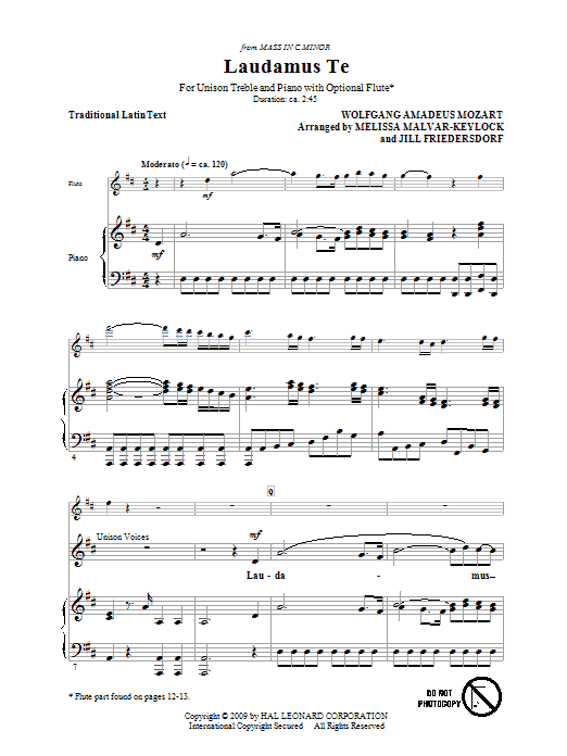 Jill Friedersdorf and Melissa Malvar-Keylock Laudamus Te sheet music notes and chords arranged for Unison Choir