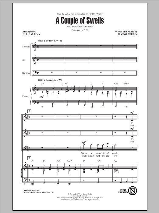 Jill Gallina A Couple Of Swells sheet music notes and chords arranged for 3-Part Mixed Choir