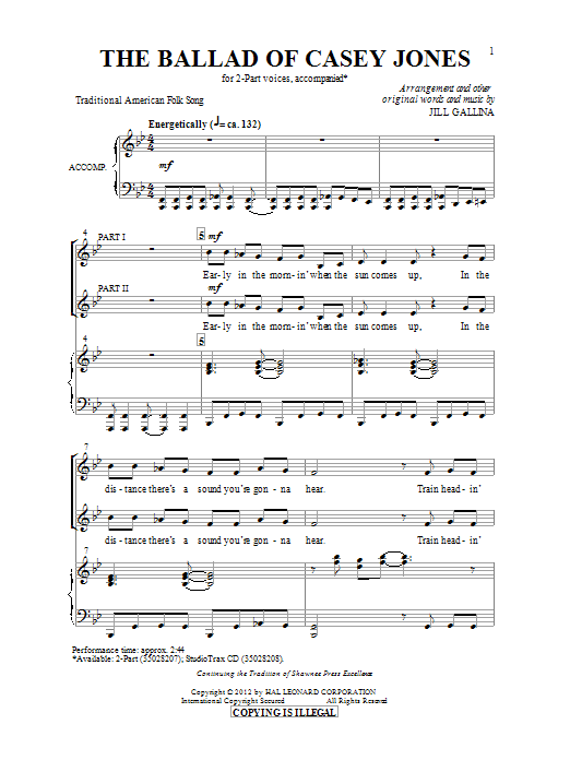 Jill Gallina Ballad Of Casey Jones sheet music notes and chords arranged for 2-Part Choir