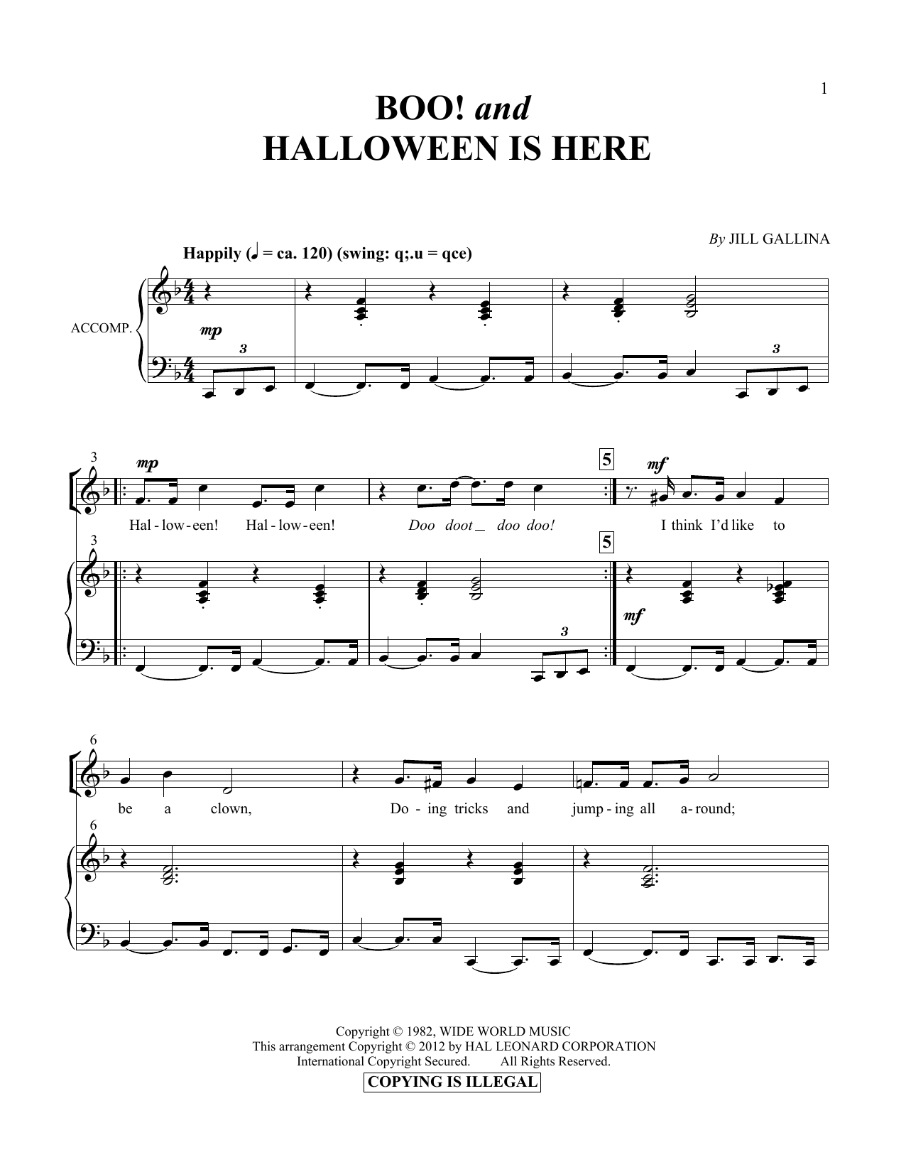 Jill Gallina Boo! & Halloween Is Here sheet music notes and chords arranged for Vocal Duet