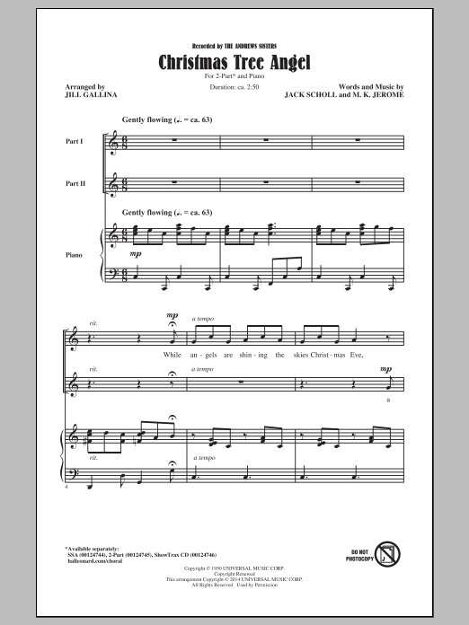Jill Gallina Christmas Tree Angel sheet music notes and chords arranged for 2-Part Choir