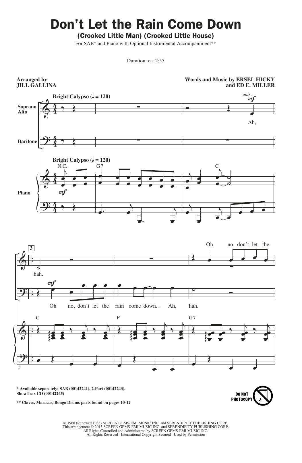 Jill Gallina Don't Let The Rain Come Down (Crooked Little Man) (Crooked Little House) sheet music notes and chords arranged for 2-Part Choir