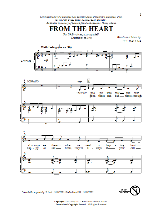 Jill Gallina From The Heart sheet music notes and chords arranged for 2-Part Choir