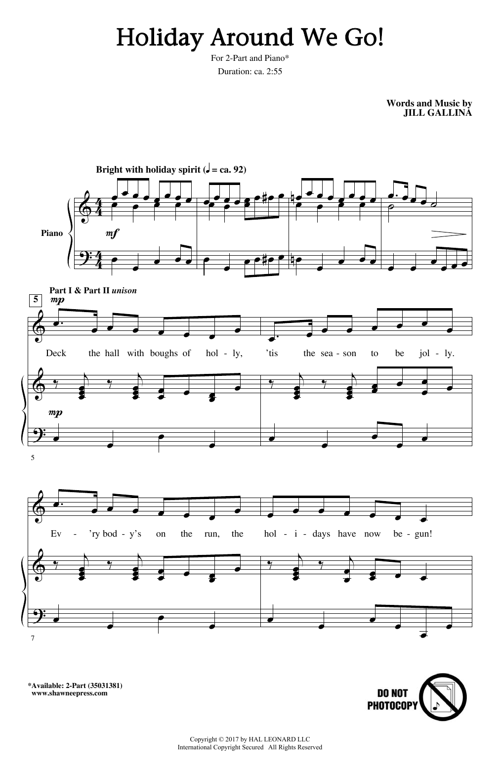Jill Gallina Holiday Around We Go! sheet music notes and chords arranged for 2-Part Choir