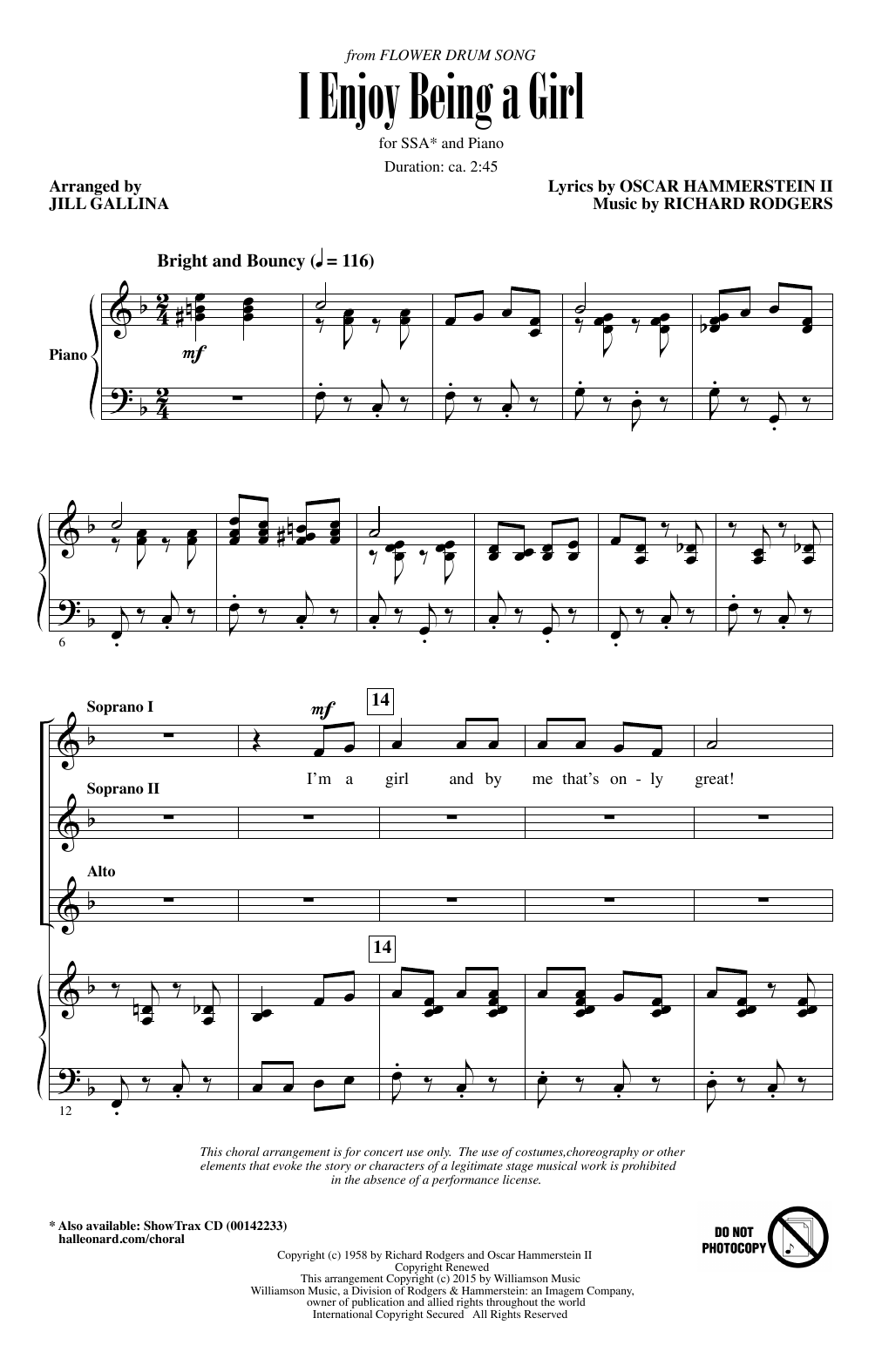 Jill Gallina I Enjoy Being A Girl sheet music notes and chords arranged for SSA Choir