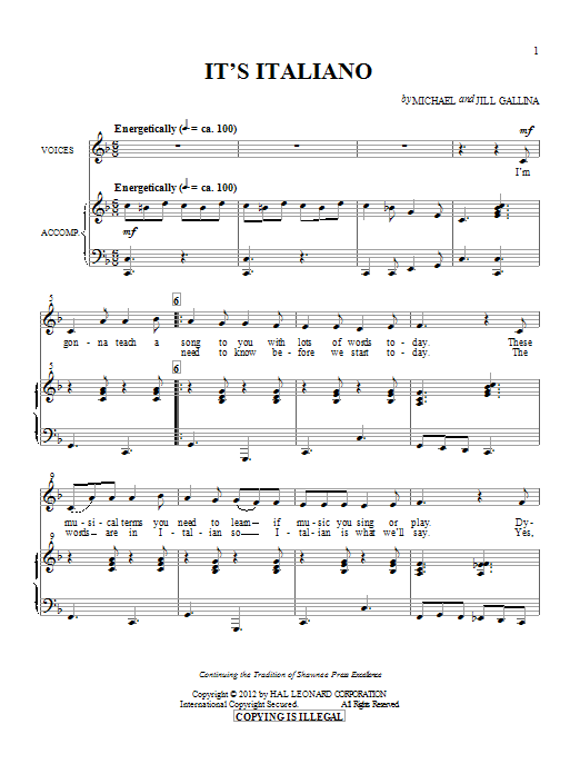 Jill Gallina It's Italiano sheet music notes and chords arranged for Choir
