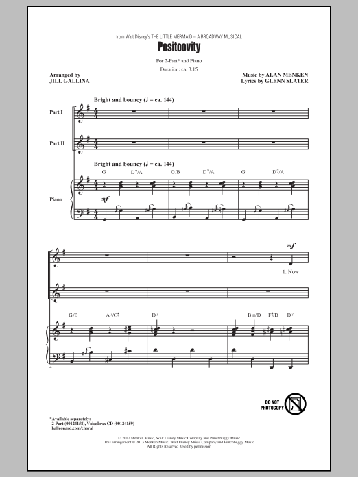Jill Gallina Positoovity sheet music notes and chords arranged for 2-Part Choir