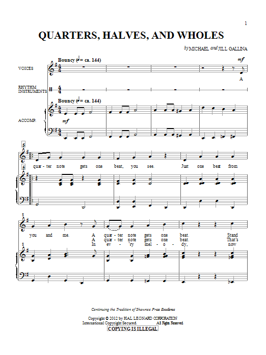 Jill Gallina Quarters, Halves And Wholes sheet music notes and chords arranged for Choir