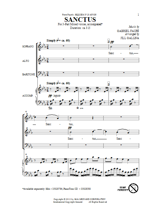 Jill Gallina Sanctus sheet music notes and chords arranged for SAB Choir