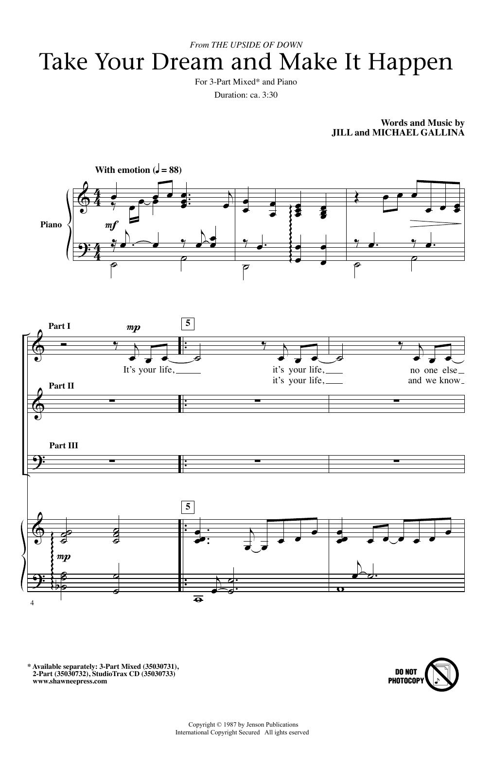 Jill Gallina Take Your Dream & Make It Happen sheet music notes and chords arranged for 3-Part Mixed Choir